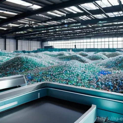 Home 22 재활용 및 자원 순환 기술 - **Prompt:** A highly advanced, clean, and brightly lit automated waste sorting facility. Robotic arm...