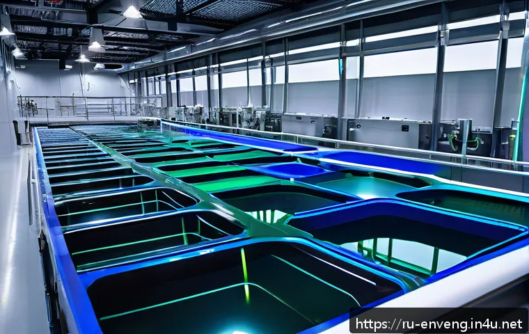 산업 폐기물 처리 기술 - A high-tech industrial wastewater treatment plant featuring advanced microbiological bioreactors wit...