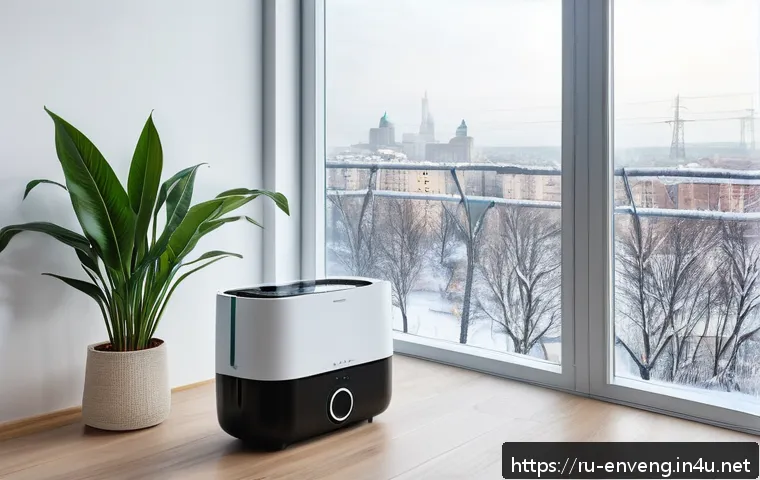 환경오염과 미세먼지 - A modern Russian apartment living room featuring a sleek air purifier with a visible HEPA and charco...